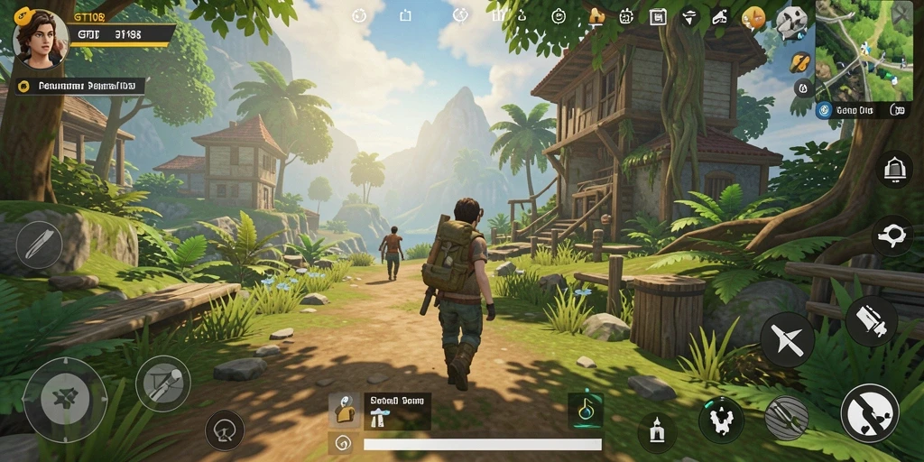 Screenshot gameplay GT108 menampilkan eksplorasi dunia terbuka yang luas.