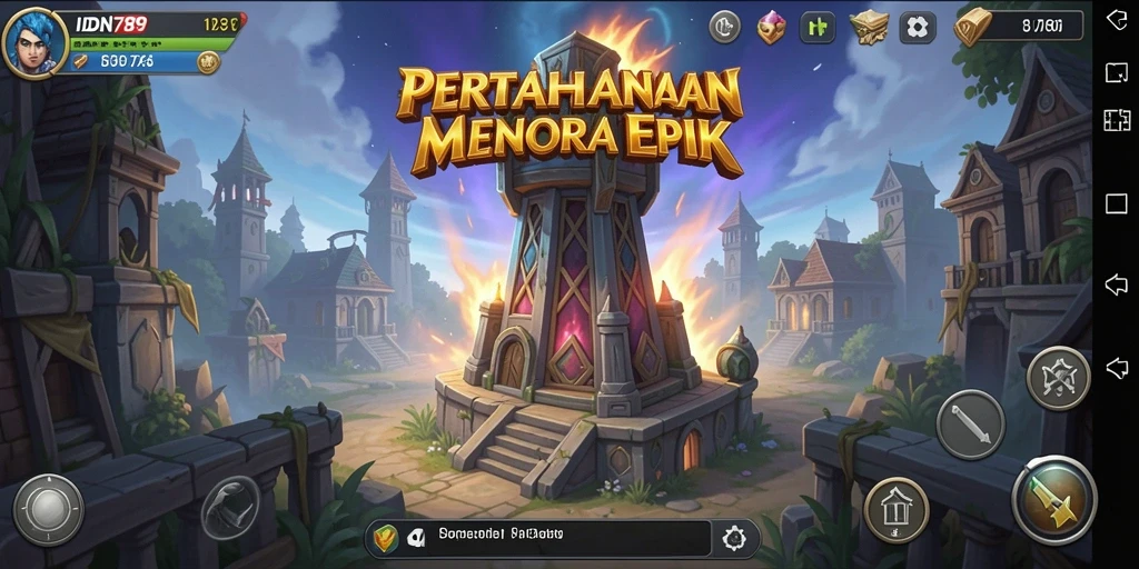 Tampilan gameplay Tower Defense yang penuh aksi di IDN789.