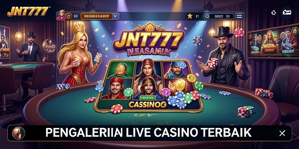 Tampilan menarik dengan dealer live di JNT777 saat permainan berlangsung.