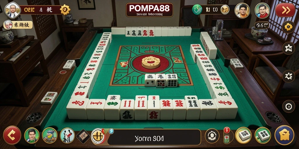 Screenshot gameplay Mahjong POMPA88 dengan tampilan ubin yang menarik.