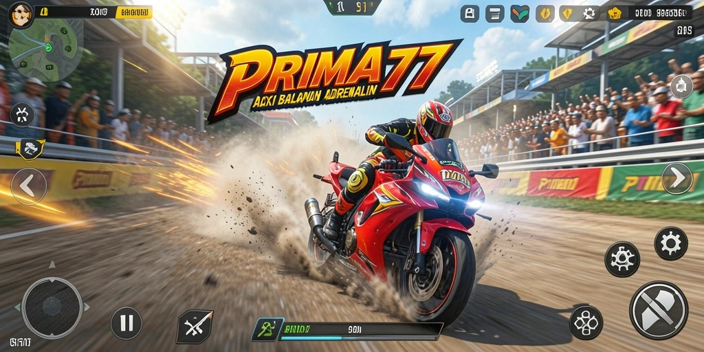 Tampilan gameplay seru balapan di PRIMA77 dengan kecepatan tinggi.