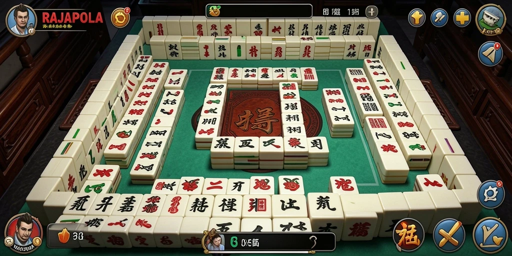 Tampilan utama RAJAPOLA menunjukkan gameplay Mahjong yang menarik.