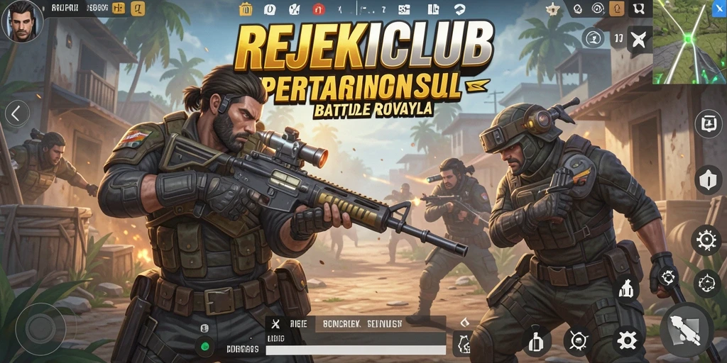 Tangkapan layar utama <strong>REJEKICLUB</strong> menunjukkan aksi pertempuran intense Battle Royale.