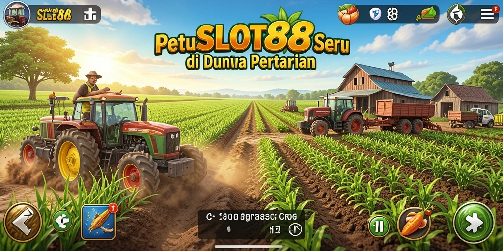 Screenshot gameplay SLOT88 menampilkan pertanian yang hijau dan subur.
