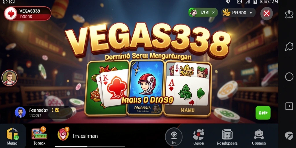 Screenshot gameplay dari VEGAS338 menampilkan kompetisi domino yang seru.